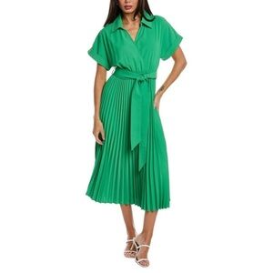 Gracia Emerald Green Pleated Midi Wrap Dress